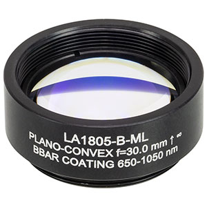 LA1805-B-ML - Ø1in N-BK7 Plano-Convex Lens, SM1-Threaded Mount, f = 30 mm, ARC: 650-1050 nm
