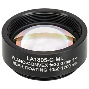 LA1805-C-ML - Ø1in N-BK7 Plano-Convex Lens, SM1-Threaded Mount, f = 30 mm, ARC: 1050-1700 nm