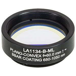 LA1134-B-ML - Ø1in N-BK7 Plano-Convex Lens, SM1-Threaded Mount, f = 60 mm, ARC: 650-1050 nm
