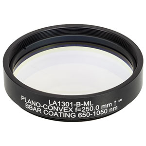 LA1301-B-ML - Ø2in N-BK7 Plano-Convex Lens, SM2-Threaded Mount, f = 250 mm, ARC: 650-1050 nm