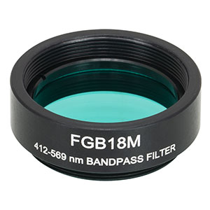 FGB18M - Ø25 mm BG18 Colored Glass Bandpass Filter, SM1-Threaded Mount, 412 - 569 nm