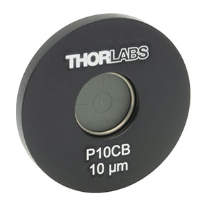 P10CB - Ø1in Mounted Pinhole, 10 ± 1 µm Pinhole Diameter, Gold-Plated Copper