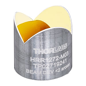 HHR1272-M03 - Ø1/2in Replicated Aluminum Hollow Retroreflector, Ø0.45in Clear Aperture, <2 arcsec, Unprotected Gold Coating