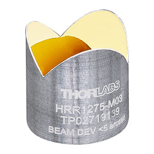 HHR1275-M03 - Ø1/2in Replicated Aluminum Hollow Retroreflector, Ø0.45in CA, <5 arcsec Beam Deviation, Unprotected Gold Coating
