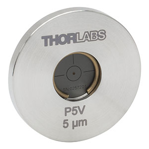 P5V - Ø1in Mounted Pinhole, 5 ± 1 µm Pinhole Diameter, Stainless Steel, Vacuum Compatible