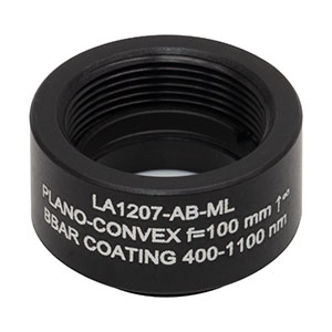 LA1207-AB-ML - Ø1/2in N-BK7 Plano-Convex Lens, SM05-Threaded Mount, f = 100 mm, ARC: 400-1100 nm