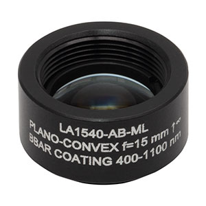 LA1540-AB-ML - Ø1/2in N-BK7 Plano-Convex Lens, SM05-Threaded Mount, f = 15 mm, ARC: 400-1100 nm