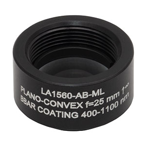 LA1560-AB-ML - Ø1/2in N-BK7 Plano-Convex Lens, SM05-Threaded Mount, f = 25 mm, ARC: 400-1100 nm