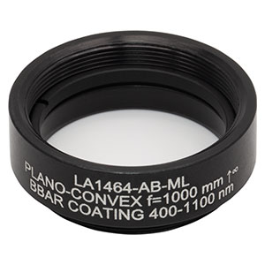 LA1464-AB-ML - Ø1in N-BK7 Plano-Convex Lens, SM1-Threaded Mount, f = 1000 mm, ARC: 400-1100 nm