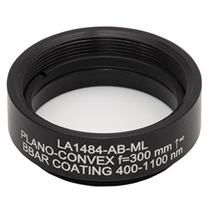 LA1484-AB-ML - Ø1in N-BK7 Plano-Convex Lens, SM1-Threaded Mount, f = 300 mm, ARC: 400-1100 nm