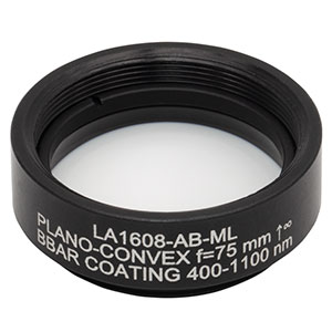 LA1608-AB-ML - Ø1in N-BK7 Plano-Convex Lens, SM1-Threaded Mount, f = 75 mm, ARC: 400-1100 nm