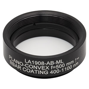 LA1908-AB-ML - Ø1in N-BK7 Plano-Convex Lens, SM1-Threaded Mount, f = 500 mm, ARC: 400-1100 nm