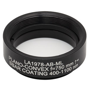 LA1978-AB-ML - Ø1in N-BK7 Plano-Convex Lens, SM1-Threaded Mount, f = 750 mm, ARC: 400-1100 nm