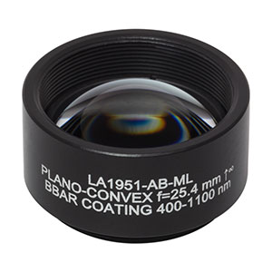 LA1951-AB-ML - Ø1in N-BK7 Plano-Convex Lens, SM1-Threaded Mount, f = 25.4 mm, ARC: 400-1100 nm
