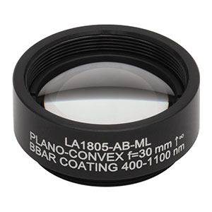LA1805-AB-ML - Ø1in N-BK7 Plano-Convex Lens, SM1-Threaded Mount, f = 30 mm, ARC: 400-1100 nm