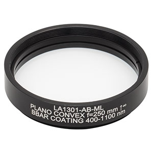 LA1301-AB-ML - Ø2in N-BK7 Plano-Convex Lens, SM2-Threaded Mount, f = 250 mm, ARC: 400-1100 nm