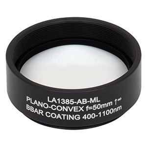 LA1385-AB-ML - Ø1.5in N-BK7 Plano-Convex Lens, SM1.5-Threaded Mount, f = 50 mm, ARC: 400-1100 nm