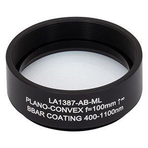 LA1387-AB-ML - Ø1.5in N-BK7 Plano-Convex Lens, SM1.5-Threaded Mount, f = 100 mm, ARC: 400-1100 nm