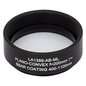 LA1389-AB-ML - Ø1.5in N-BK7 Plano-Convex Lens, SM1.5-Threaded Mount, f = 200 mm, ARC: 400-1100 nm