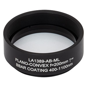 LA1389-AB-ML - Ø1.5in N-BK7 Plano-Convex Lens, SM1.5-Threaded Mount, f = 200 mm, ARC: 400-1100 nm