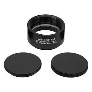 W41050T1M - Ø1in Textured Antireflective Window, SM1-Threaded Mount, UVFS, AR Range: 400 - 1100 nm, t = 5.0 mm