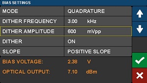 Modulator Bias Controller Dither Settings Screen