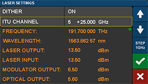 Optical Transmitter Laser Settings Screen