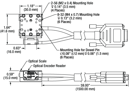 Piezo Inertia Stage with Optical Encoder Diagram